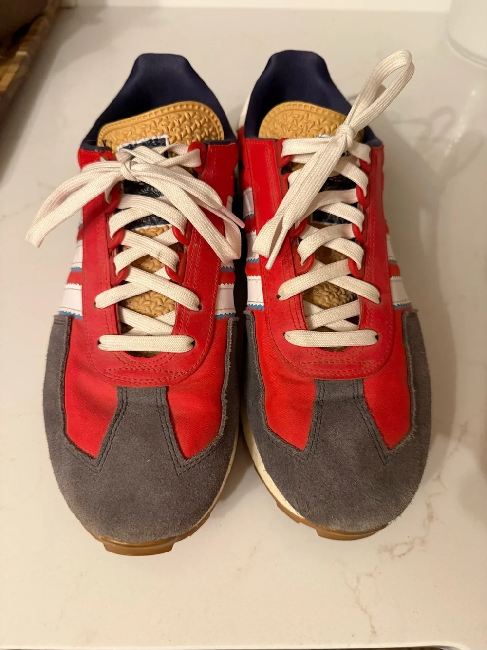 adidas Red, Gray & White Retro Runner Sneakers